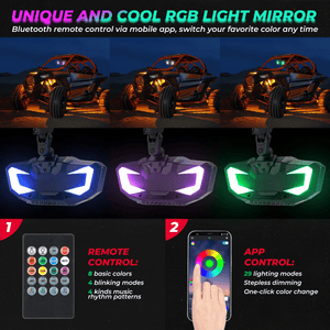 1.6"-2" RGB LED Rear View Center Mirror with Bluetooth by Kemimoto B0106-08901BK Rear View Mirror LED B0106-08901BK Kemimoto