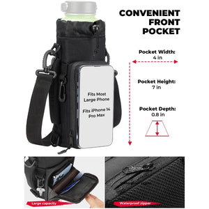 32-64oz Water Bottle Holder Carrier with Adjustable Shoulder Strap by Kemimoto H0204-00102BK Drink Holder H0204-00102BK Kemimoto