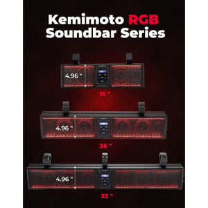 33 Inch 8-Speaker RGB UTV Bluetooth Sound Bar for 1.75''-2.25'' Roll Bar by Kemimoto B0117-02201BK Sound Bar Speaker B0117-02201BK Kemimoto