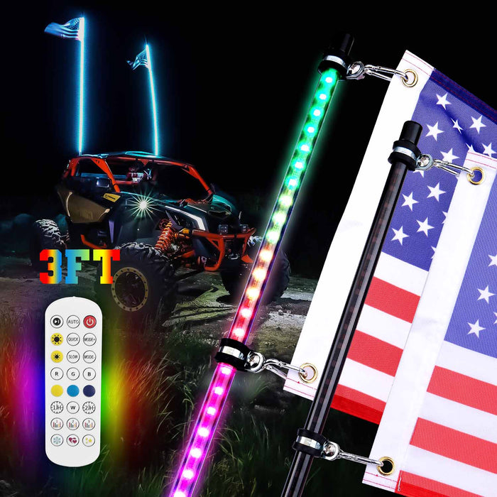 3FT Black Limited LED Whip Light with RF Remote Control 2pcs by Kemimoto