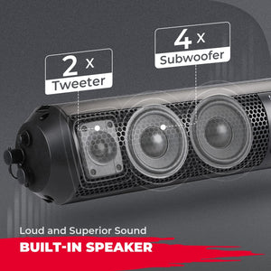 6 Speaker UTV Bluetooth Sound Bar for 1.56"-2.25" Roll Bar by Kemimoto B0117-00601BK Sound Bar Speaker B0117-00601BK Kemimoto