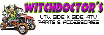  Witchdoctorsutv is a UTV/SXS/ATV aftermarket and OEM parts website. The image showcases a wide range of high-quality parts and accessories specifically designed for off-road vehicles. The foreground displays a vibrant assortment of tires, wheels, fenders, and suspension components, highlighting the site's extensive inventory. 