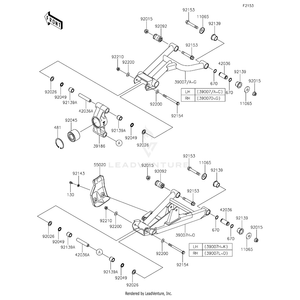 Arm-Suspension,Rear,Lower,Lh,Orange by Kawasaki 39007-0347-57V OEM Hardware 39007-0347-57V Off Road Express Peach St