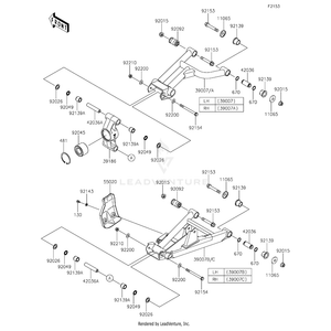 Arm-Suspension,Rear,Lower,Lh,P.P.N.Yel by Kawasaki 39007-0347-66P OEM Hardware 39007-0347-66P Off Road Express Peach St