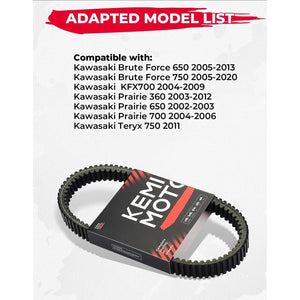 ATV Drive Belt Kawasaki Brute Force / KFX / Prairie / Teryx 750 by Kemimoto B0901-05301BK Drive Belt OEM Upgrade B0901-05301BK Kemimoto