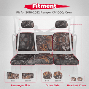 Camo Split Bench Seat Covers for Polaris Ranger XP 1000/Crew by Kemimoto B0109-00802CM Seat Cover B0109-00802CM Kemimoto