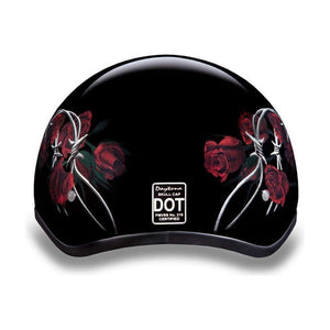 D.O.T. Daytona Skull Cap W/O Visor W/Barbed Roses by Daytona Helmets Half Helmet Daytona Helmets