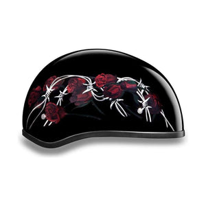 D.O.T. Daytona Skull Cap W/O Visor W/Barbed Roses by Daytona Helmets Half Helmet Daytona Helmets