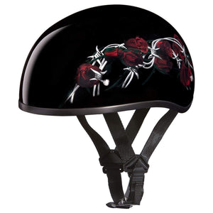 D.O.T. Daytona Skull Cap W/O Visor W/Barbed Roses by Daytona Helmets Half Helmet Daytona Helmets