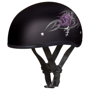 D.O.T. Daytona Skull Cap W/O Visor W/ Purple Roses by Daytona Helmets Half Helmet Daytona Helmets