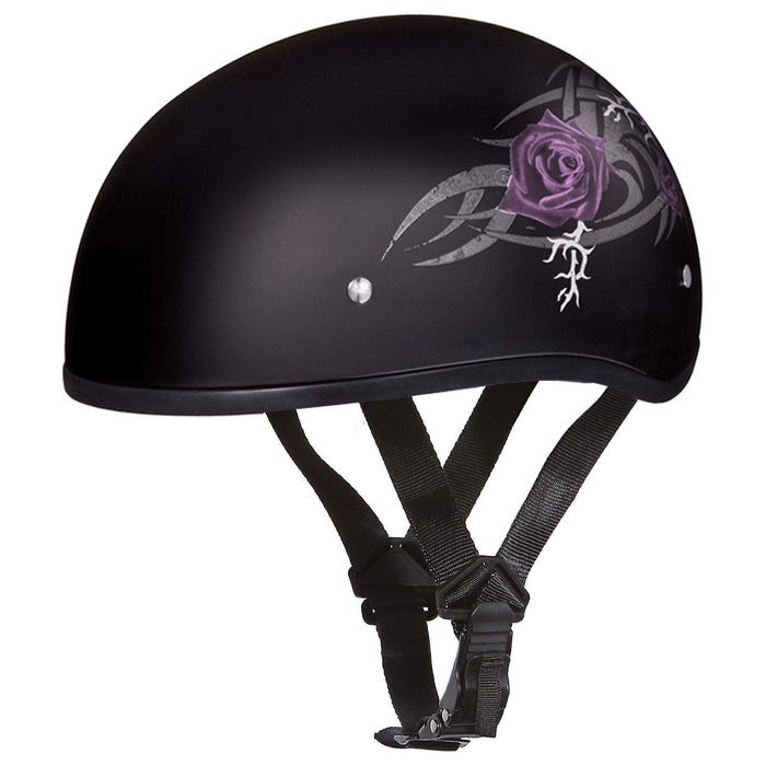 D.O.T. Daytona Skull Cap W/O Visor W/ Purple Roses by Daytona Helmets