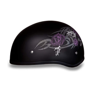 D.O.T. Daytona Skull Cap W/O Visor W/ Purple Roses by Daytona Helmets Half Helmet Daytona Helmets