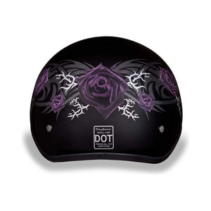 D.O.T. Daytona Skull Cap W/O Visor W/ Purple Roses by Daytona Helmets Half Helmet Daytona Helmets