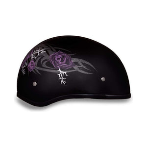 D.O.T. Daytona Skull Cap W/O Visor W/ Purple Roses by Daytona Helmets Half Helmet Daytona Helmets