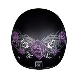 D.O.T. Daytona Skull Cap W/O Visor W/ Purple Roses by Daytona Helmets Half Helmet Daytona Helmets