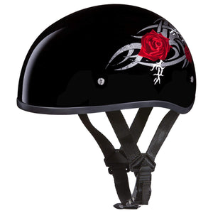 D.O.T. Daytona Skull Cap W/O Visor W/ Rose by Daytona Helmets Half Helmet Daytona Helmets