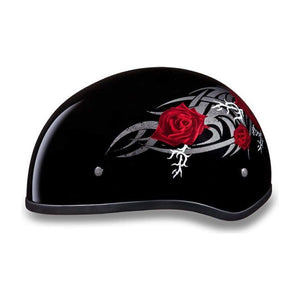 D.O.T. Daytona Skull Cap W/O Visor W/ Rose by Daytona Helmets Half Helmet Daytona Helmets