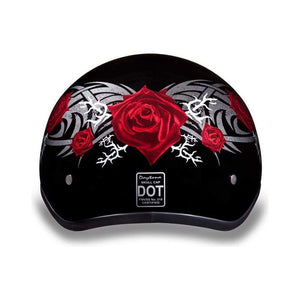 D.O.T. Daytona Skull Cap W/O Visor W/ Rose by Daytona Helmets Half Helmet Daytona Helmets