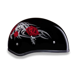 D.O.T. Daytona Skull Cap W/O Visor W/ Rose by Daytona Helmets Half Helmet Daytona Helmets