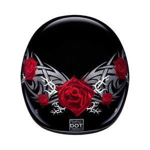 D.O.T. Daytona Skull Cap W/O Visor W/ Rose by Daytona Helmets Half Helmet Daytona Helmets