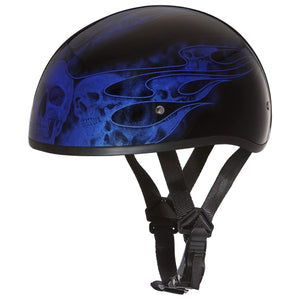 D.O.T. Daytona Skull Cap W/O Visor W/ Skulls Flame Blue by Daytona Helmets Half Helmet Daytona Helmets