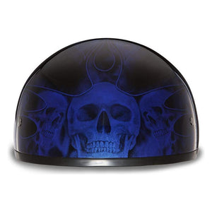 D.O.T. Daytona Skull Cap W/O Visor W/ Skulls Flame Blue by Daytona Helmets Half Helmet Daytona Helmets