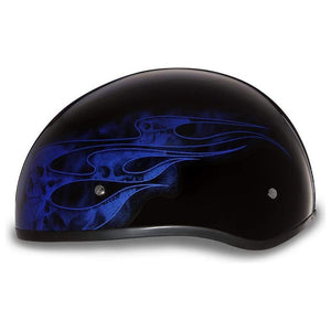 D.O.T. Daytona Skull Cap W/O Visor W/ Skulls Flame Blue by Daytona Helmets Half Helmet Daytona Helmets