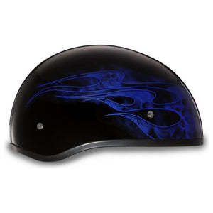 D.O.T. Daytona Skull Cap W/O Visor W/ Skulls Flame Blue by Daytona Helmets Half Helmet Daytona Helmets