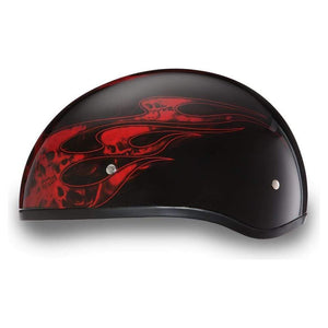 D.O.T. Daytona Skull Cap W/O Visor W/ Skulls Flame Red by Daytona Helmets Half Helmet Daytona Helmets