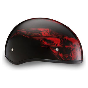 D.O.T. Daytona Skull Cap W/O Visor W/ Skulls Flame Red by Daytona Helmets Half Helmet Daytona Helmets