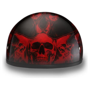 D.O.T. Daytona Skull Cap W/O Visor W/ Skulls Flame Red by Daytona Helmets Half Helmet Daytona Helmets