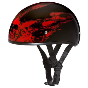 D.O.T. Daytona Skull Cap W/O Visor W/ Skulls Flame Red by Daytona Helmets Half Helmet Daytona Helmets