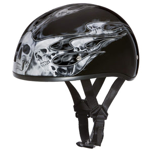 D.O.T. Daytona Skull Cap W/O Visor W/ Skulls Flame Silver by Daytona Helmets Half Helmet Daytona Helmets