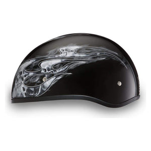 D.O.T. Daytona Skull Cap W/O Visor W/ Skulls Flame Silver by Daytona Helmets Half Helmet Daytona Helmets