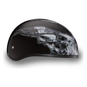 D.O.T. Daytona Skull Cap W/O Visor W/ Skulls Flame Silver by Daytona Helmets Half Helmet Daytona Helmets