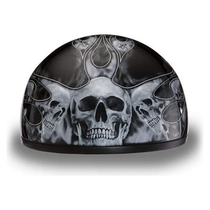 D.O.T. Daytona Skull Cap W/O Visor W/ Skulls Flame Silver by Daytona Helmets Half Helmet Daytona Helmets