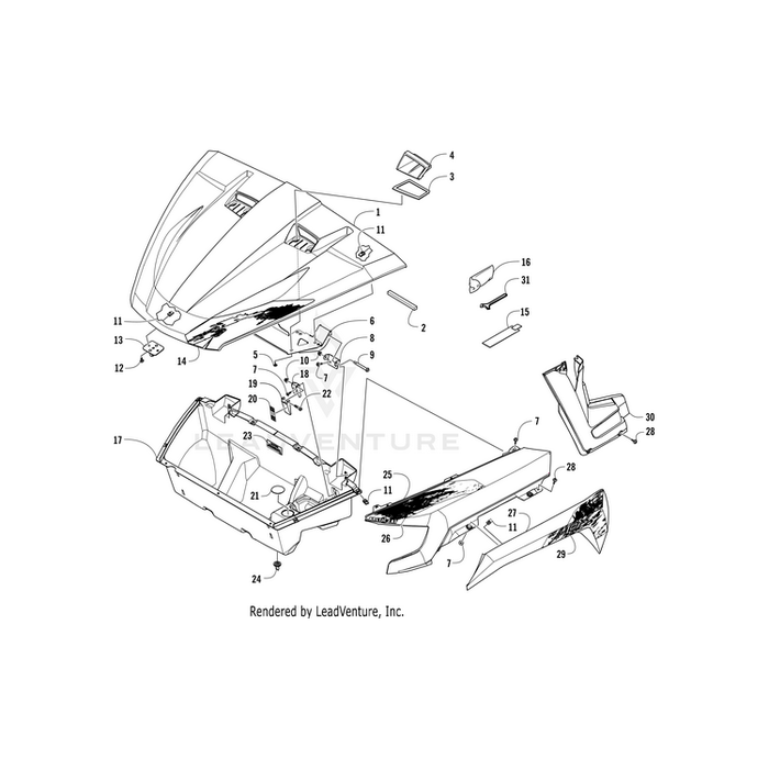 Decal, Hood - Front - Left - Orange By Arctic Cat