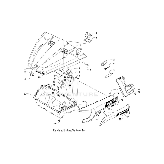 Decal, Inner Front - Side - Left - Red By Arctic Cat