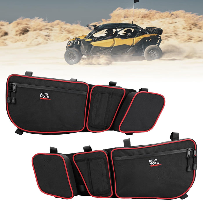 Door Bags with Removable Knee Pads for Can-Am Maverick X3 - Red by Kemimoto