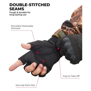 Fingerless Motorcycle Gloves for Training Shooting Hunting Hiking Camping by Kemimoto F1109-03301MBK Half Gloves F1109-03301MBK Kemimoto