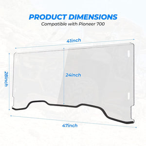 Front Windshield Polycarbonate For Pioneer 700/ 700-4 (2014-2023) by Kemimoto B0110-04801CL Full Windshield B0110-04801CL Kemimoto