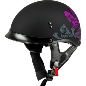 HH-65 Corvus Helmet w/ Peak by GMAX H96510966 Half Helmet 72-5676L Western Powersports Matte Black/Pink/Grey / LG