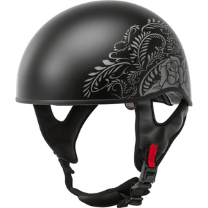 HH-65 Naked Rose Helmet by GMAX H1657076 Half Helmet 72-5447L Western Powersports Drop Ship LG / Black/Silver