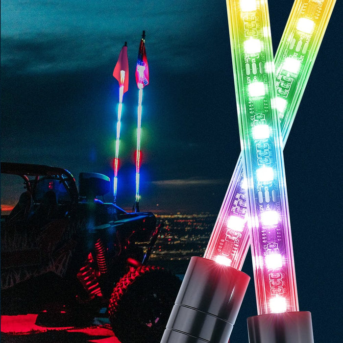 LED Whip Lights For ATV/UTV/RZR (5FT & RGB - 2Pcs) by Kemimoto