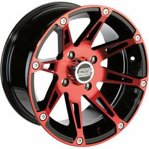 Machined 387X Wheel Black 387B 14X7 - 4/156 - 4+3 by Moose Utility 387MO147156BWR4 Non Beadlock Wheel 02300817 Parts Unlimited Drop Ship Red