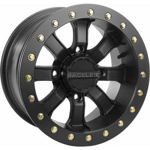 Mamba Beadlock Wheel Kit w/ Rip Saw Tire 14X7 4/156 4+3 (+5MM) Blackout by Raceline 570-5109+570-1553 Premounted Wheel & Tire Kit 570-27195 Western Powersports Drop Ship