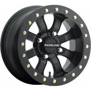 Mamba Beadlock Wheel Kit w/ Rip Saw Tire 14X7 4/156 4+3 (+5MM) Blackout by Raceline 570-5109+570-1553 Premounted Wheel & Tire Kit 570-27195 Western Powersports Drop Ship