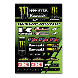 Monster Kawasaki Decal Sht12Mil Monster Kawasaki Racing Decal Sheet By D'Cor 40-20-117 Brand Decal 862-20117 Western Powersports