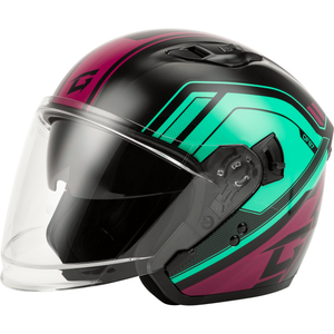 OF-87 Duke Helmet (2024) by GMAX O11871178 Open Face 3/4 Helmet 72-73442X Western Powersports Black/Aqua/Coral / 2X