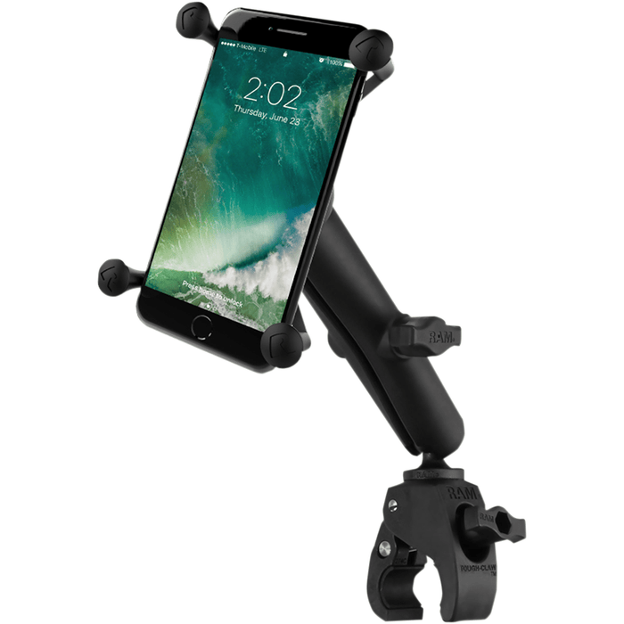 Ram® Small Tough-Claw Base With Long Double-Socket Arm And Universal Ram® X-Grip® Cradle By Ram Mounts